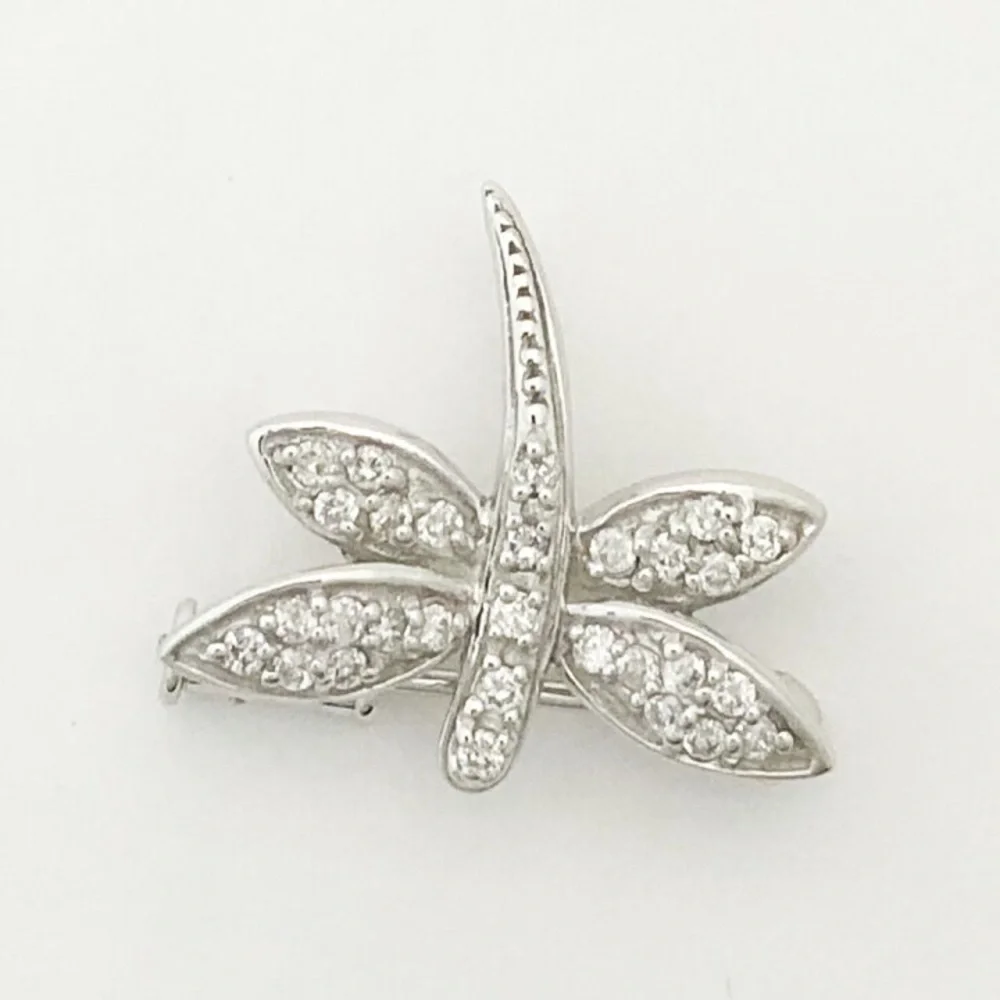 K18 White Gold Diamond Dragonfly Brooch 0.29ct Fine Jewelry Pin